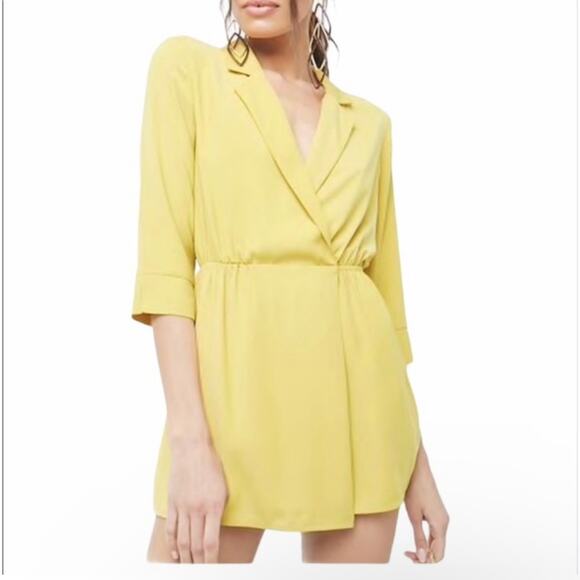 Forever 21 Pants - Forever 21 Plunging Skort Romper Playsuit Dress in Citron Yellow - Large
